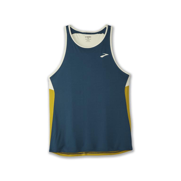 Brooks Men's ATMOSPHERE Running Tank Top - Indigo Rush/Honeydew - Canada (QKWNJ-7928)